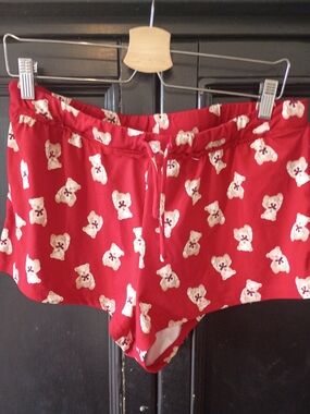La Vie En Rose Red Teddy Bear Print Sleep Shorts